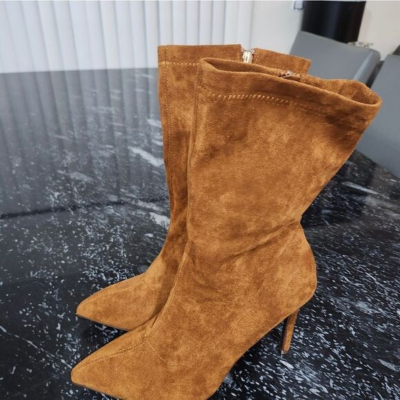 BRAND NEW SHOE LAND FAUX SUEDE ZIP SIDE SOCK BOOTS G1 - Picture 13 of 16
